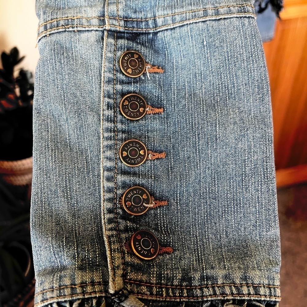 Twenty Twenty Medium Military Jean Jacket Ruffles Edgy Zippers - Picture 7 of 8